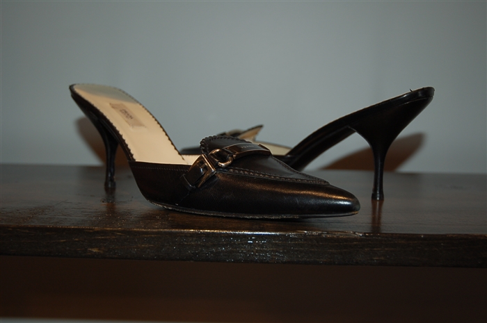 Black Leather Prada Kitten Heels, size 7.5