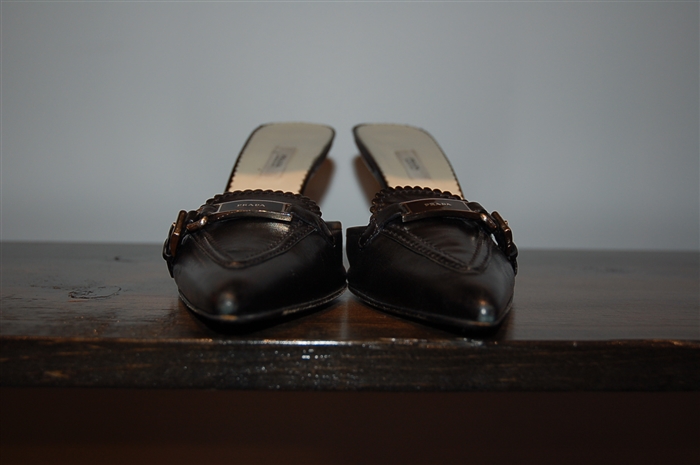 Black Leather Prada Kitten Heels, size 7.5