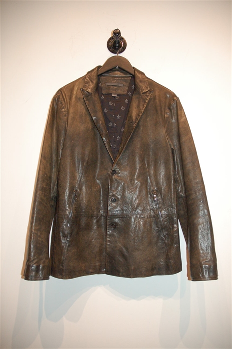 Mottled Brown John Varvatos Leather Blazer, size M