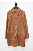 Saddle Brown Ralph Lauren Leather Coat, size M