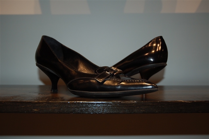 Black Leather Prada Kitten Heels, size 7.5