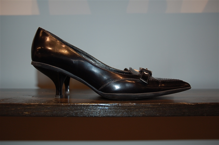 Black Leather Prada Kitten Heels, size 7.5