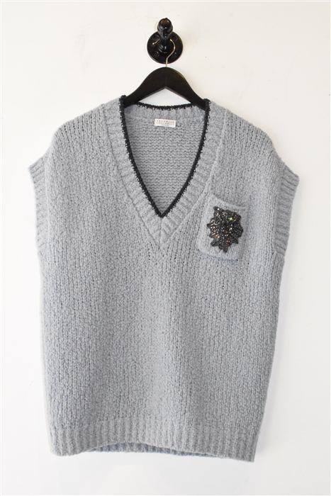 Slate Blue Brunello Cucinelli Sweater Vest, size L