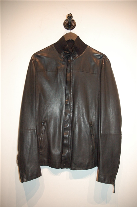 Black Leather Emporio Armani Leather Jacket, size L