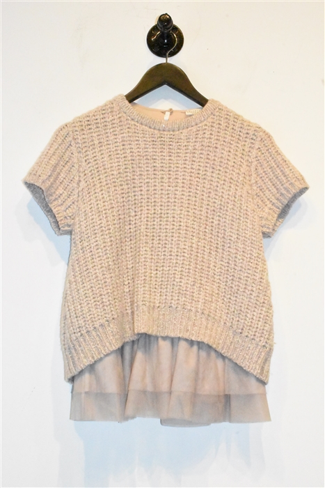 Oatmeal Brunello Cucinelli Short-Sleeved Top, size M