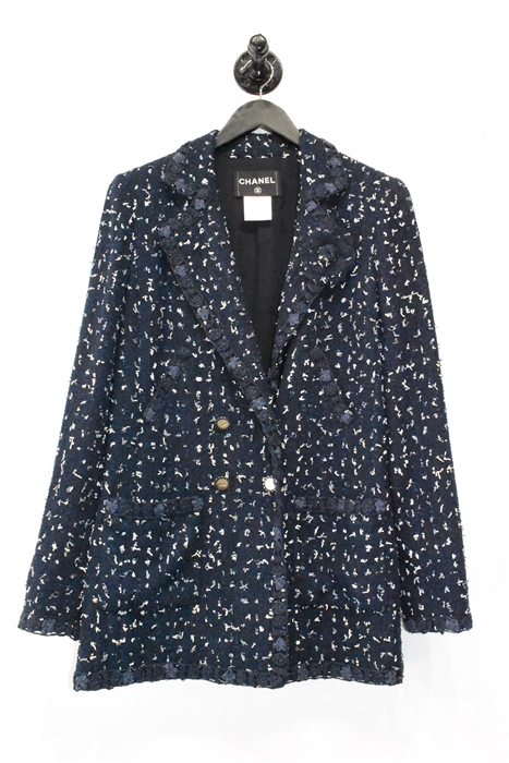 Navy Tweed Chanel Tweed Jacket, size 8