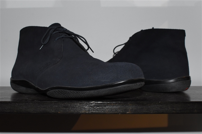 Navy Prada Desert Boot, size 10