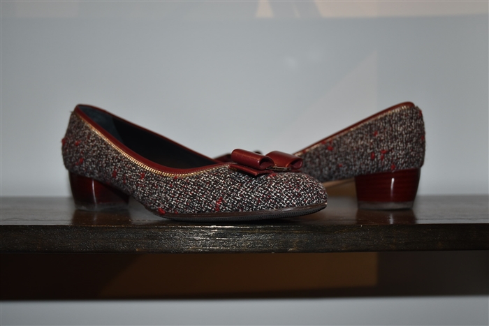 Burgundy Tweed Salvatore Ferragamo Kitten Heels, size 7.5