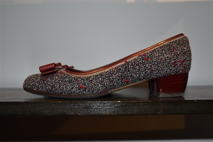 Burgundy Tweed Salvatore Ferragamo Kitten Heels, size 7.5