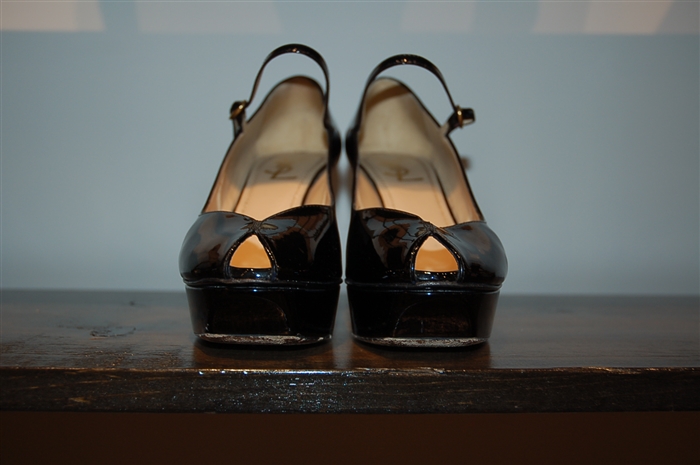 Black Patent Saint Laurent Peep-Toe, size 7.5