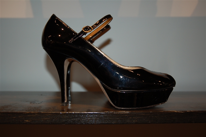 Black Patent Saint Laurent Peep-Toe, size 7.5