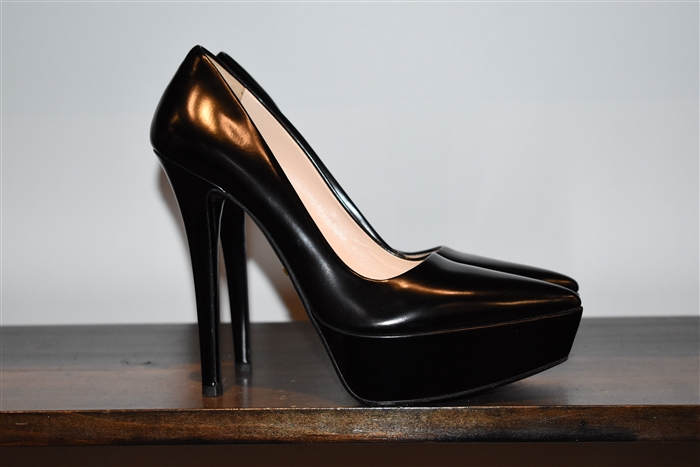 Black Leather Prada Platform Pumps, size 7