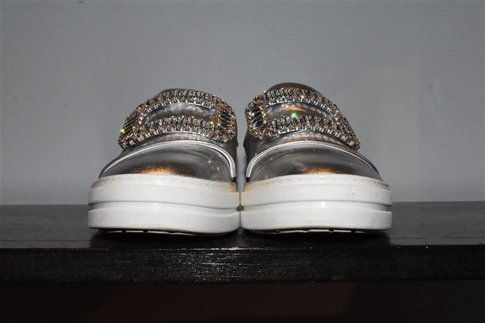 Metallic Silver Roger Vivier Slip-On Sneaker, size 7