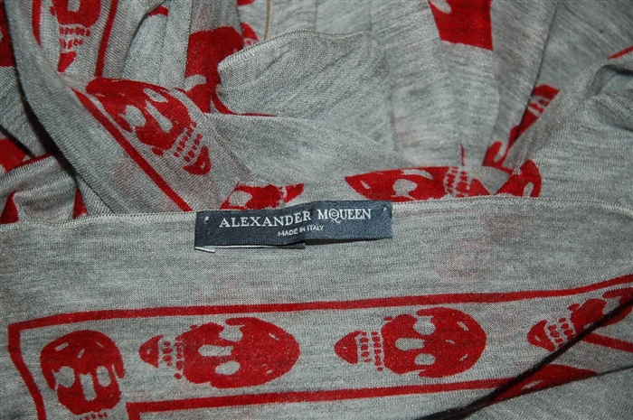 Gray & Red Alexander McQueen Scarf, size O/S