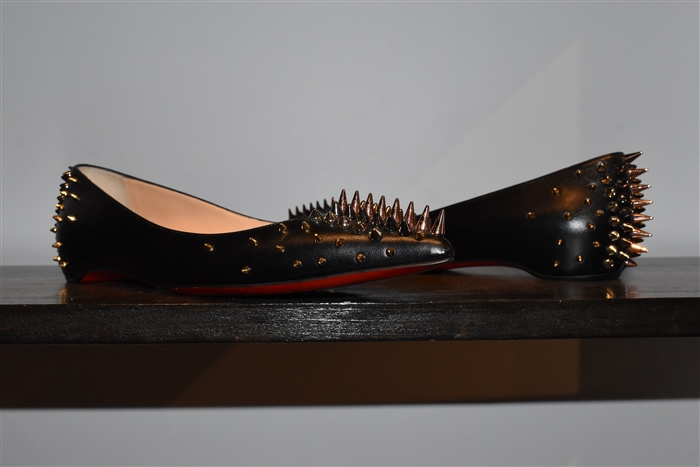 Black Leather Christian Louboutin Flats, size 10