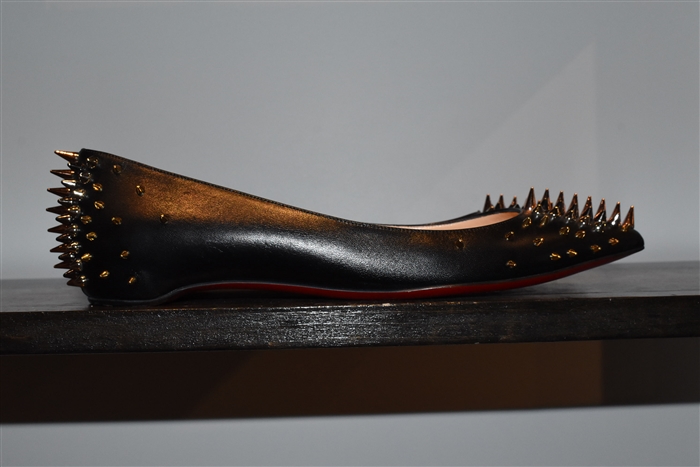 Black Leather Christian Louboutin Flats, size 10