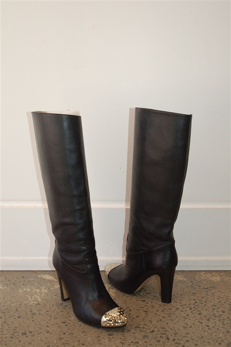 Black Leather Valentino Tall Boots, size 8.5