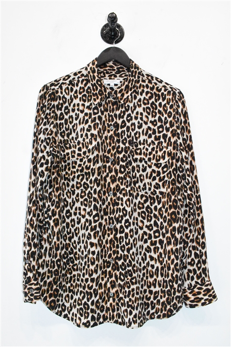 Animal Print Equipment Silk Shirt, size M