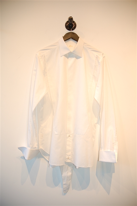 Crisp White Brioni Tuxedo Shirt, size L