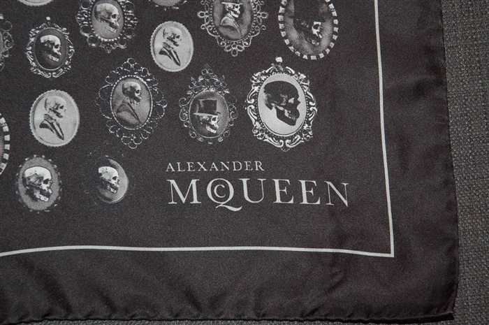 Black & Gray Alexander McQueen Silk Scarf, size O/S