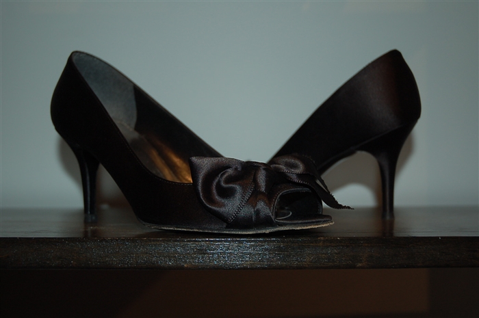 Black Satin Stuart Weitzman Peep-Toe, size 8.5