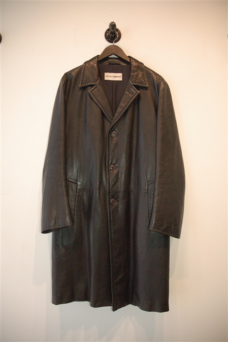 Basic Black Dolce & Gabbana Leather Coat, size XL