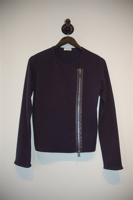 Navy Brunello Cucinelli Zippered Sweater, size M