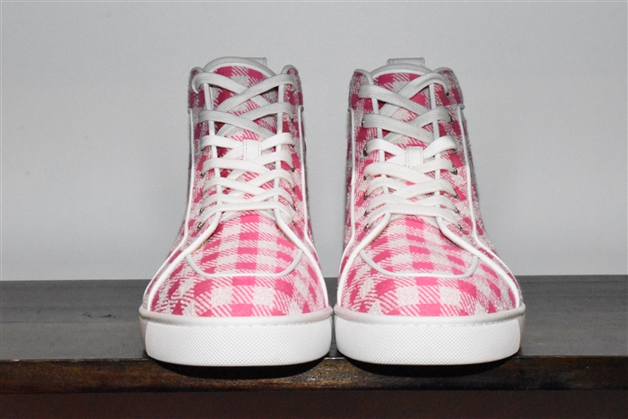 Pink Check Christian Louboutin High-Top Sneakers, size 11