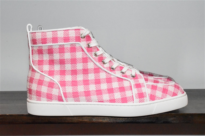 Pink Check Christian Louboutin High-Top Sneakers, size 11
