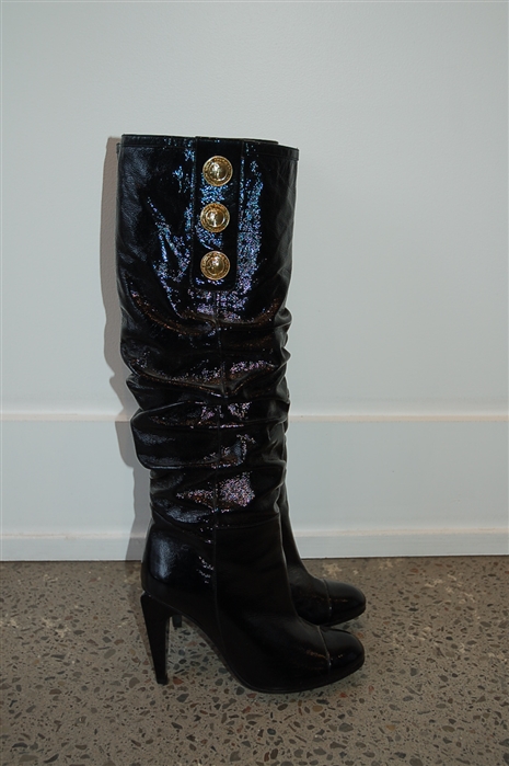 Black Patent Versace Collection Boots, size 8