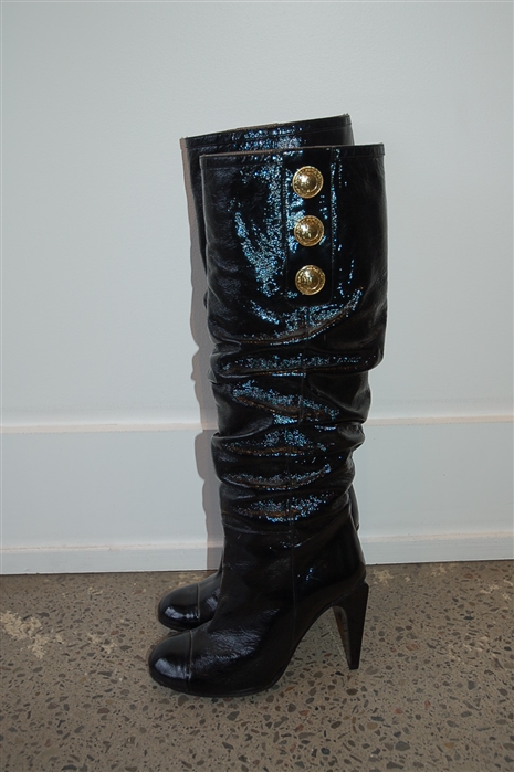 Black Patent Versace Collection Boots, size 8