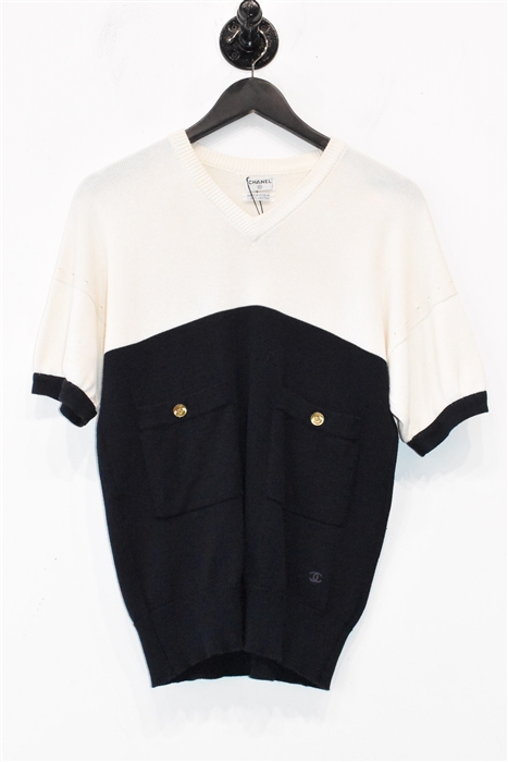 Navy & Cream Chanel - Vintage Short-Sleeved Top, size M
