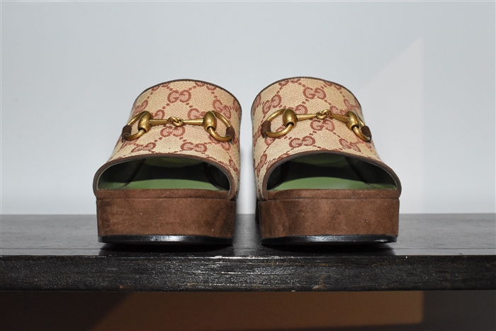 Chocolate Gucci Mules, size 9