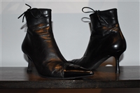 Black Leather Chanel Ankle Boots, size 7