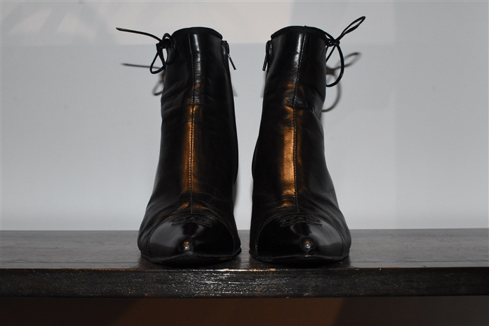 Black Leather Chanel Ankle Boots, size 7