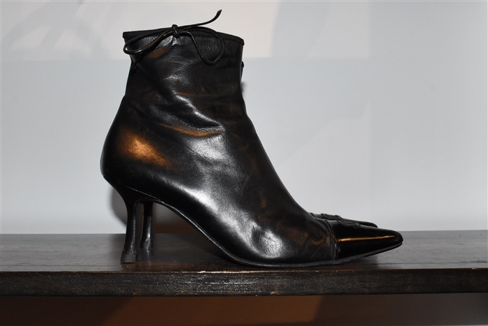 Black Leather Chanel Ankle Boots, size 7