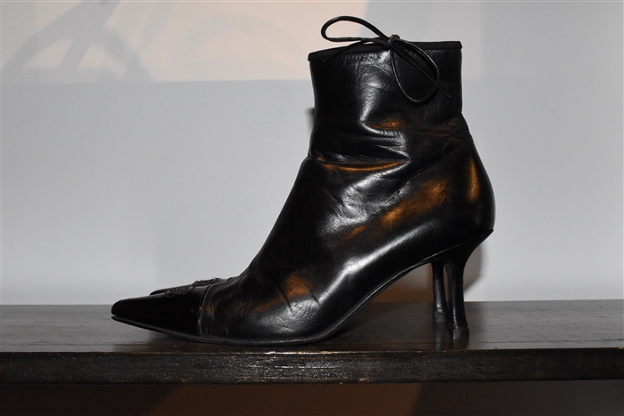 Black Leather Chanel Ankle Boots, size 7