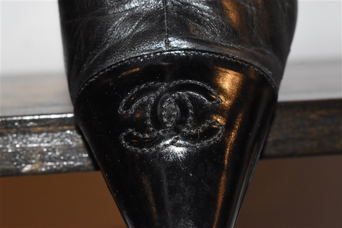 Black Leather Chanel Ankle Boots, size 7