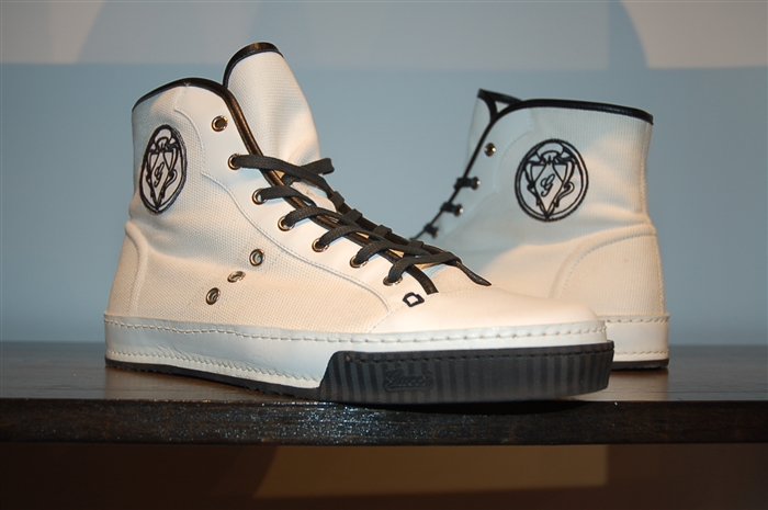 Soft White Gucci High-Top Sneakers, size 10.5