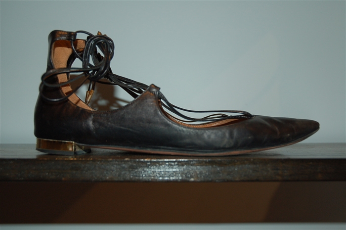 Black Leather Aquazzura Flats, size 8