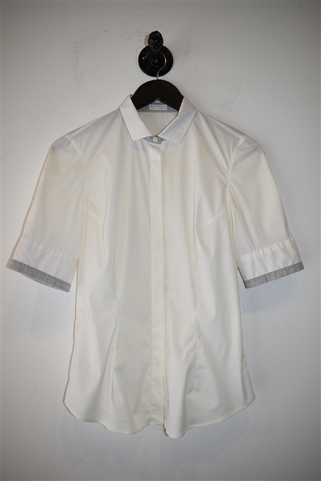 Soft White Brunello Cucinelli Short-Sleeved Shirt, size S