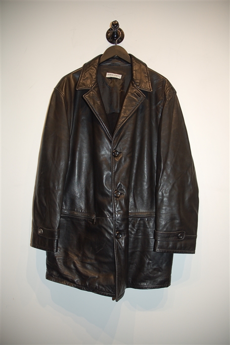 Black Leather Giorgio Armani Leather Coat, size XL