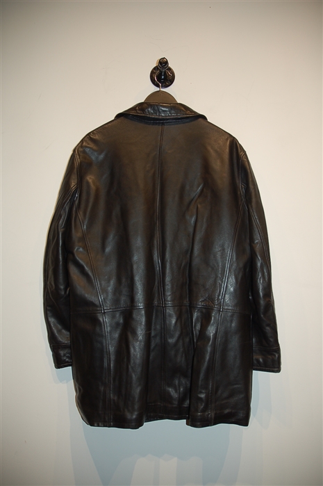 Black Leather Giorgio Armani Leather Coat, size XL