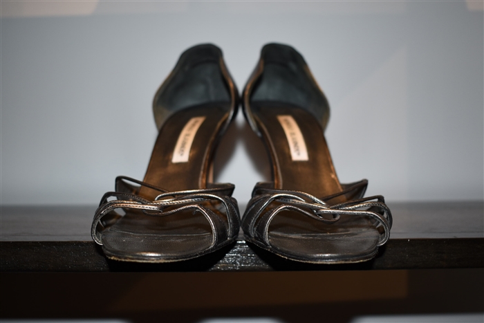 Dark Silver Manolo Blahnik Sandals, size 10.5