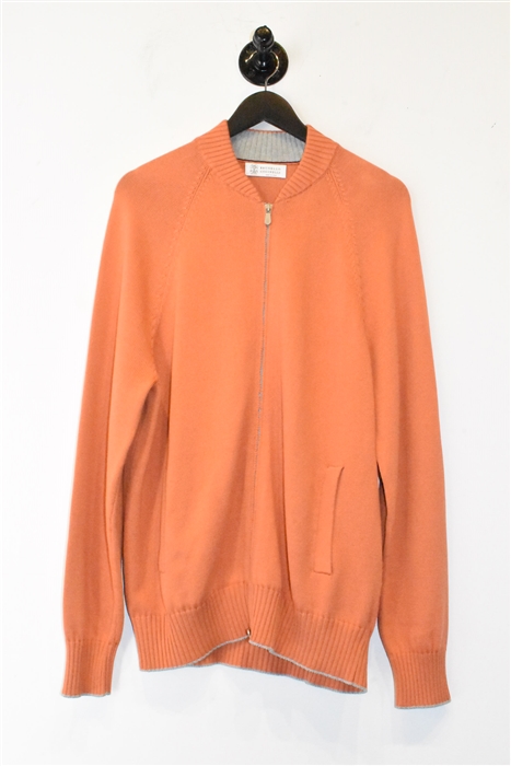Orange Brunello Cucinelli Zippered Sweater, size XL