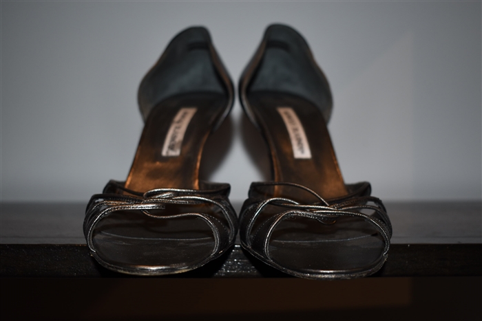 Dark Silver Manolo Blahnik Sandals, size 10