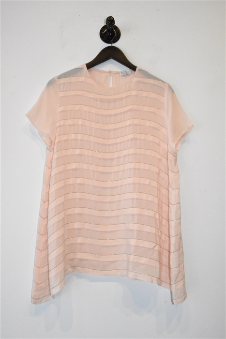 Pale Peach Brunello Cucinelli Short-Sleeved Top, size L