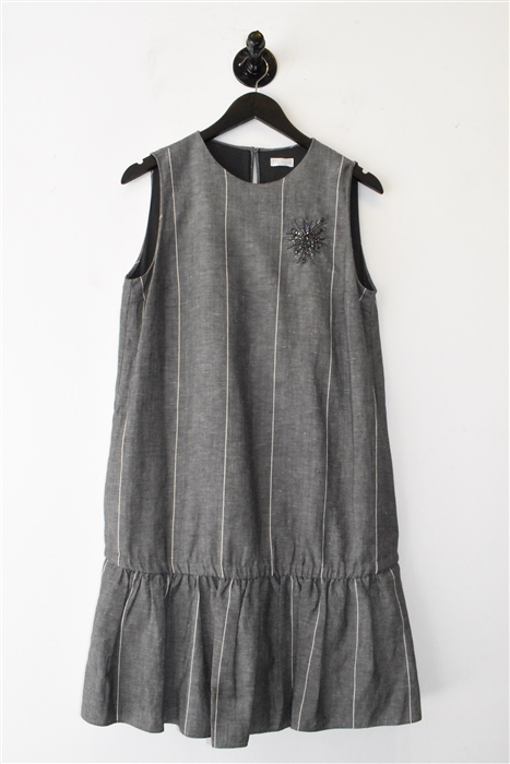 Gray Stripe Brunello Cucinelli Drop Waist Dress, size M