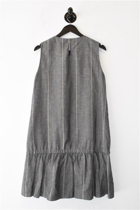 Gray Stripe Brunello Cucinelli Drop Waist Dress, size M