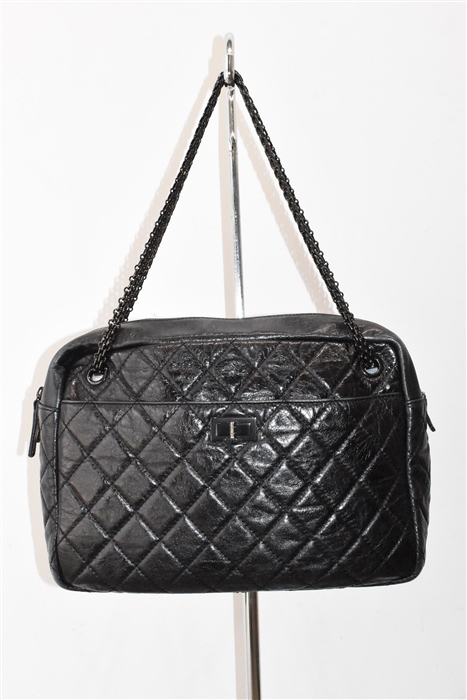 Black Leather Chanel Camera Bag, size L